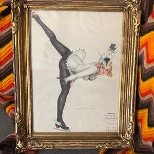 Vintage 1941 Alberto Vargas "Varga Girl" Ice Skater Pin-Up in Ornate Gold Frame